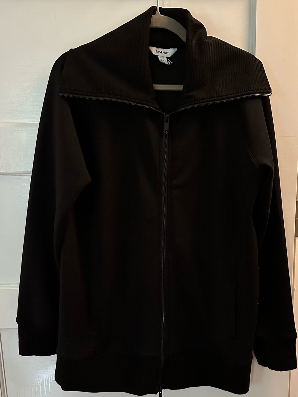 SPANX Black Zip-Up Bomber Jacket with Wide Collar